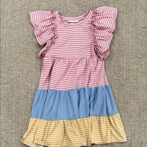 Striped Pink, Blue, and Yellow Kids Dress